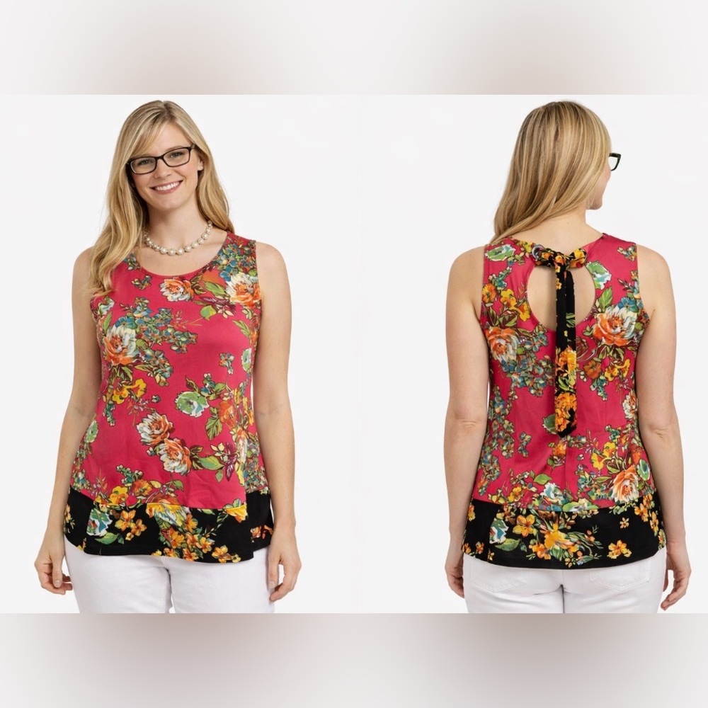 COCO BIANCO Floral Sleeveless Tank Top Size Medium Vibrant Colours Stretchy